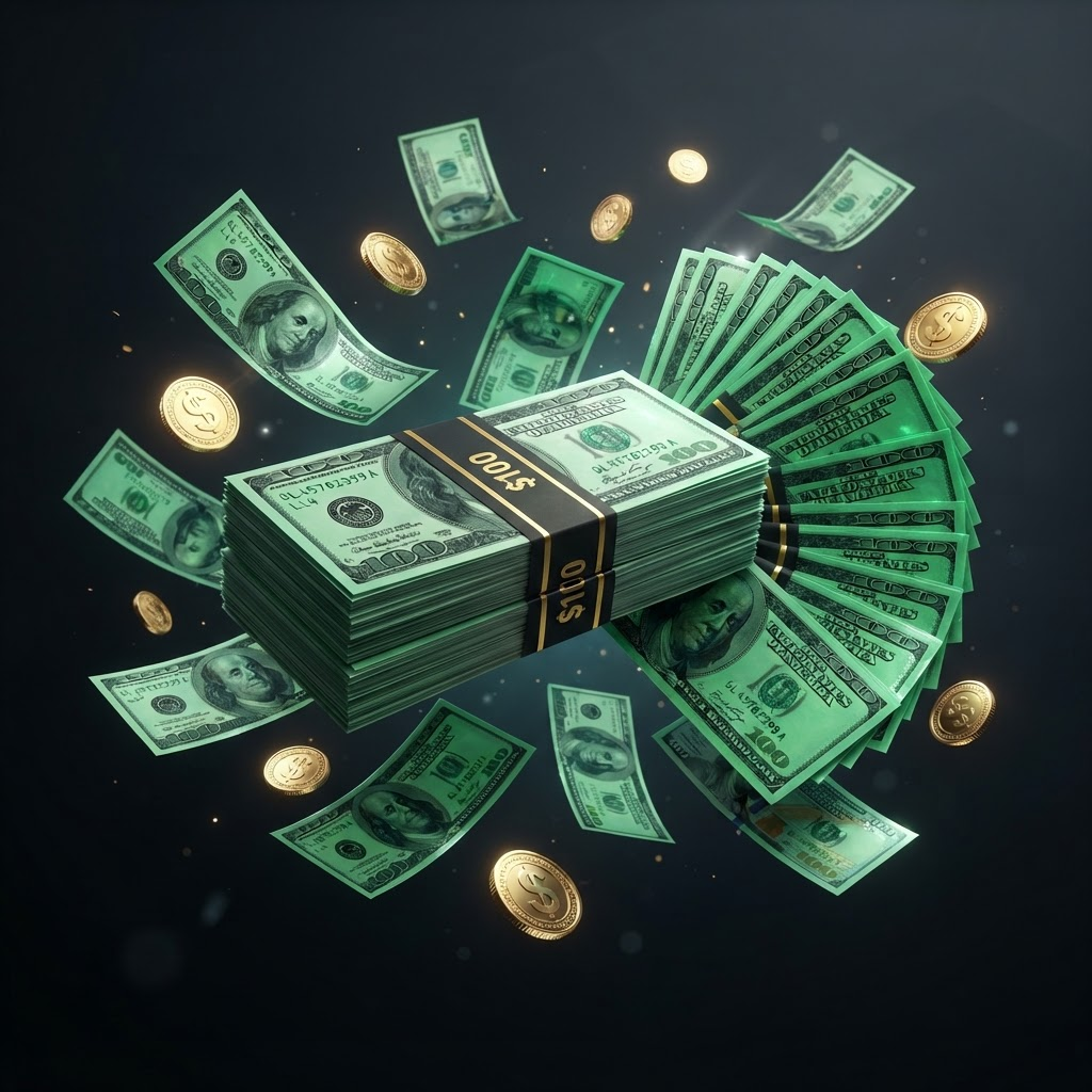 A stack of cash representing DonutSMP in-game money